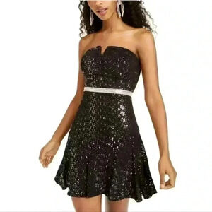 CITY STUDIO | Black Strapless Mini Flare Cocktail Dress Juniors 7